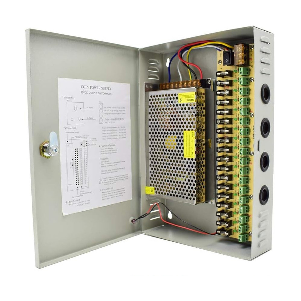 Boite d'alimentation pour Caméra de surveillance 18CH / 12V / 20A / WITH CASE