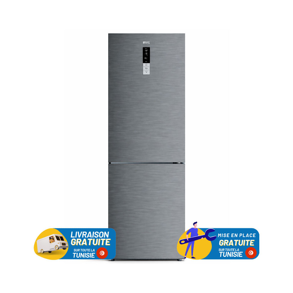 Réfrigérateur IRIS No frost Combiné 317 Litres / inox Avec Afficheur