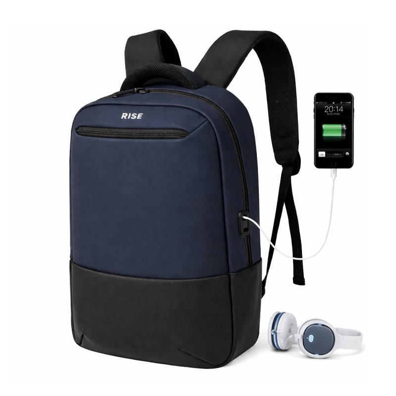 SAC A DOS RISE 16.1'' AVEC PORT USB INTEGRE( USB A + TYPE C) / IMPERMEABLE / Noir et Bleu