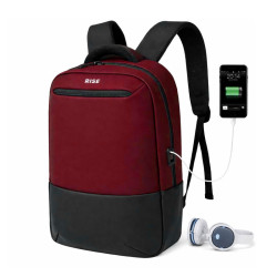 SAC A DOS RISE 16.1'' AVEC PORT USB INTEGRE( USB A + TYPE C) / IMPERMEABLE / NOIR ET ROUGE