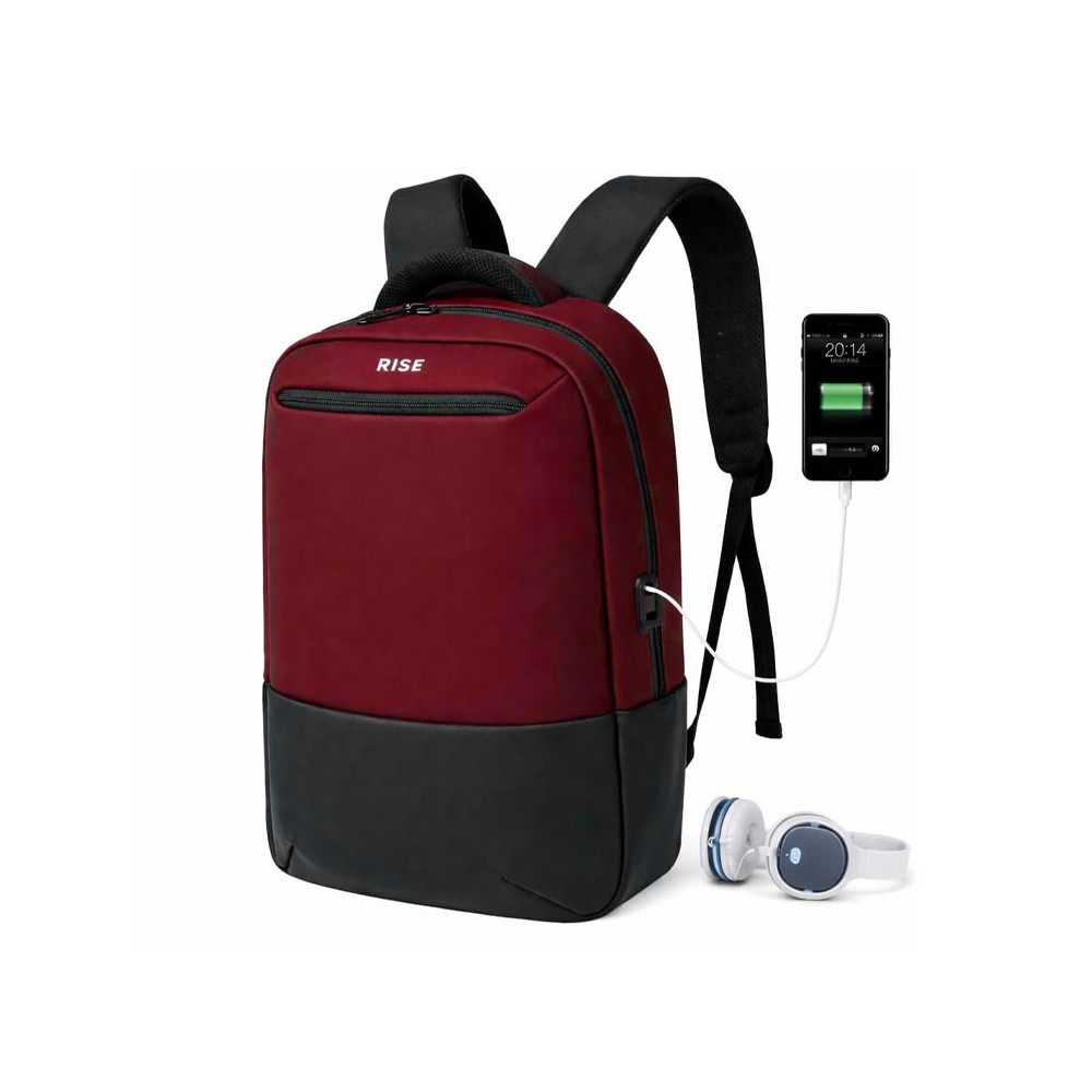 SAC A DOS RISE 16.1'' AVEC PORT USB INTEGRE( USB A + TYPE C) / IMPERMEABLE / NOIR ET ROUGE