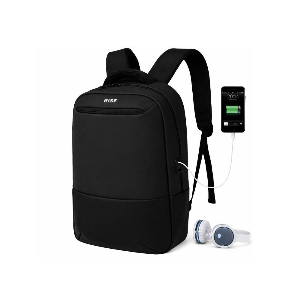 SAC A DOS RISE 16.1'' AVEC PORT USB INTEGRE( USB A + TYPE C) / IMPERMEABLE / NOIR