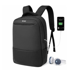SAC A DOS RISE 16.1'' AVEC PORT USB INTEGRE( USB A + TYPE C) / IMPERMEABLE / Noir et Gris