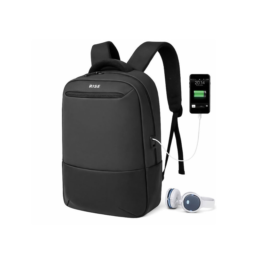 SAC A DOS RISE 16.1'' AVEC PORT USB INTEGRE( USB A + TYPE C) / IMPERMEABLE / Noir et Gris