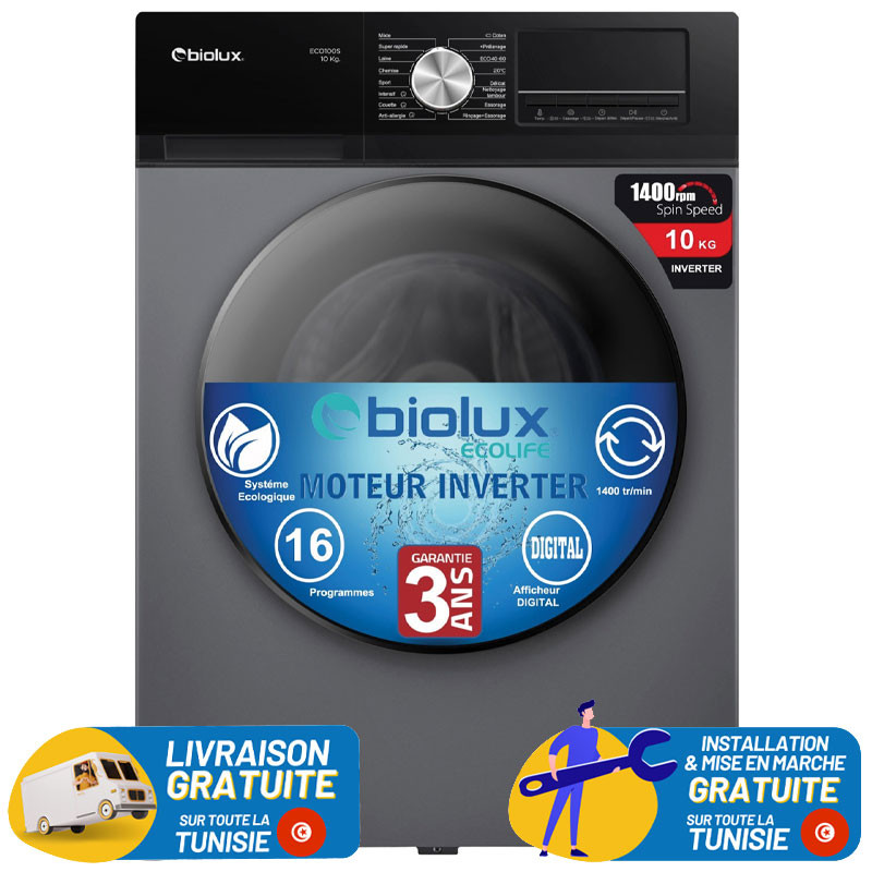 Machine à Laver Automatique BIOLUX Frontale INVERTER 10KG / Silver