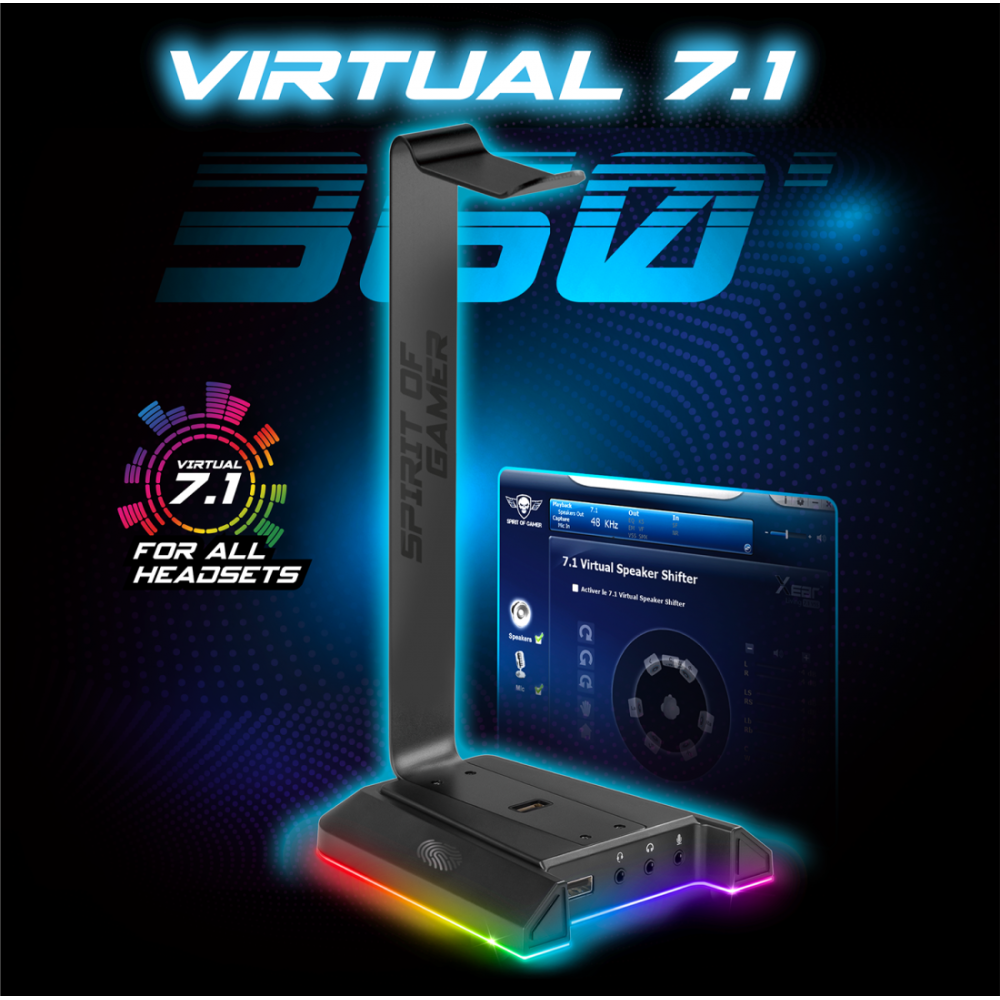 Support de casque SPIRIT OF GAMER STD5 SENTINEL 7.1 RGB / Gris