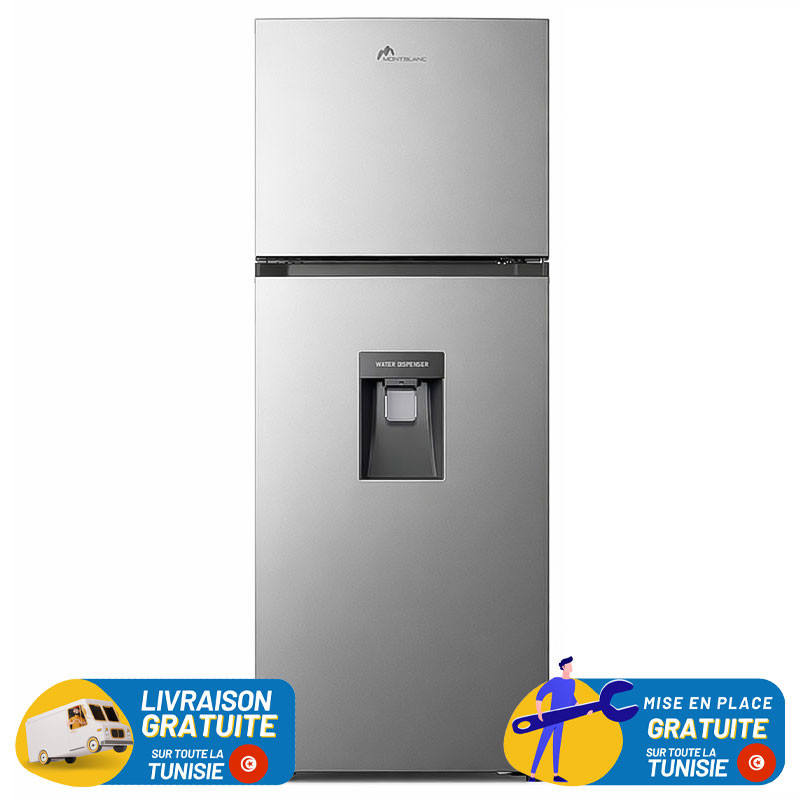 Réfrigérateur MONTBLANC No Frost INVERTER DOUBLE PORTES 338 Litres / Silver Avec Distributeur d'eau