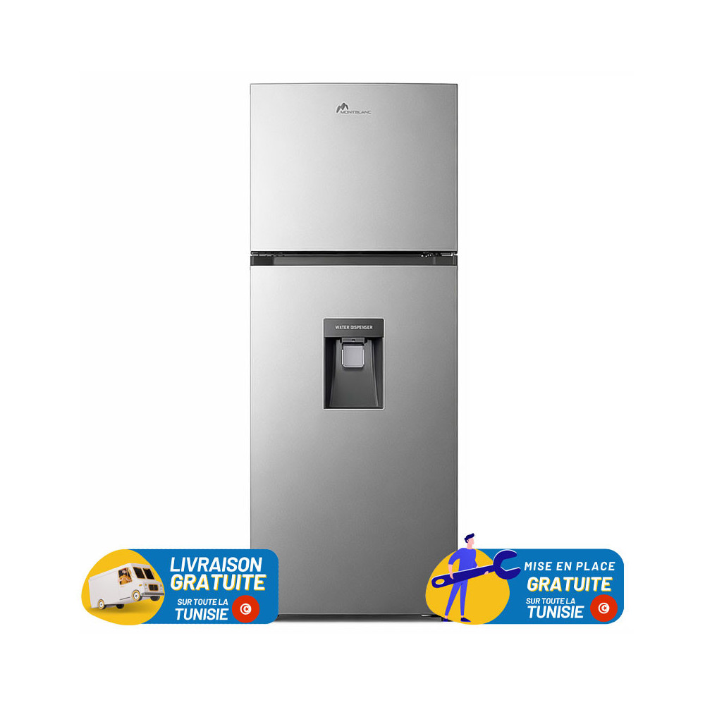 Réfrigérateur MONTBLANC No Frost INVERTER DOUBLE PORTES 338 Litres / Silver Avec Distributeur d'eau