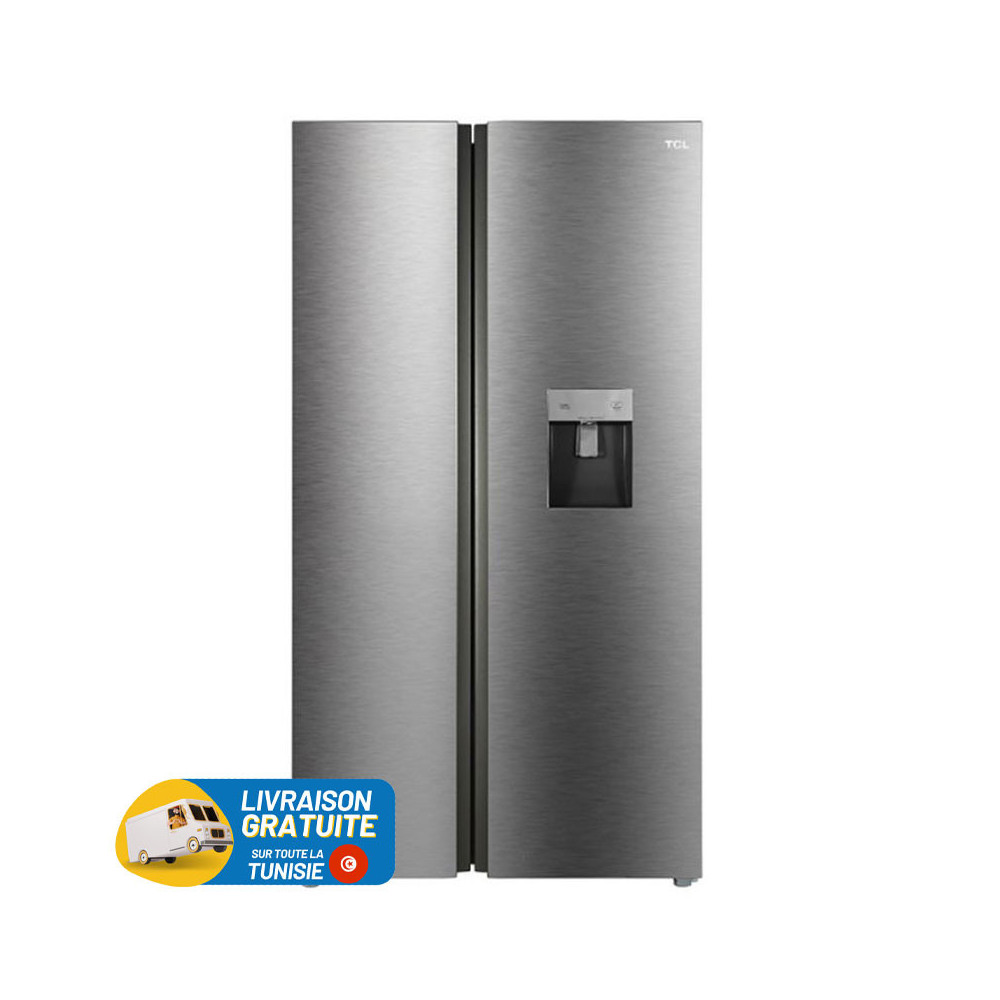 REFRIGERATEUR TCL No Frost INVERTER SIDE BY SIDE 650 Litres INOX / Avec Distributeur d'eau