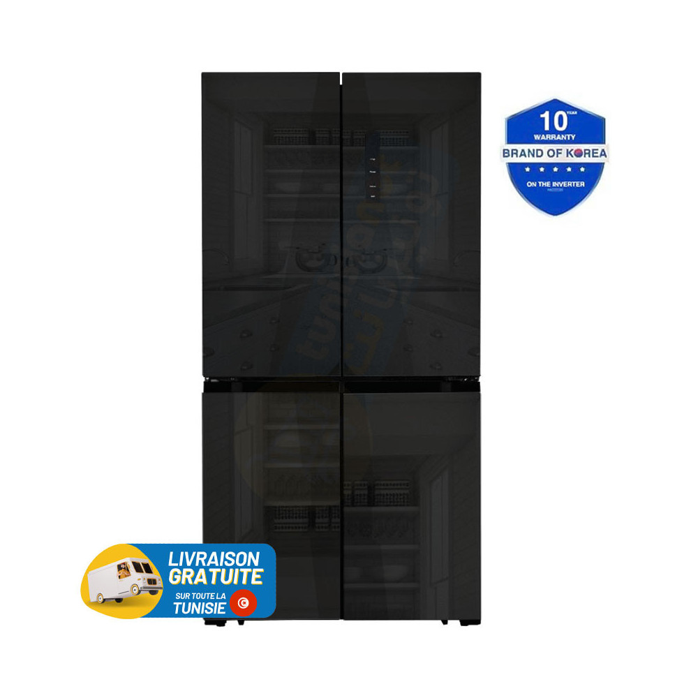 Réfrigérateur Side By Side Hyundai Inverter 617L NoFrost verre Noir Foncé