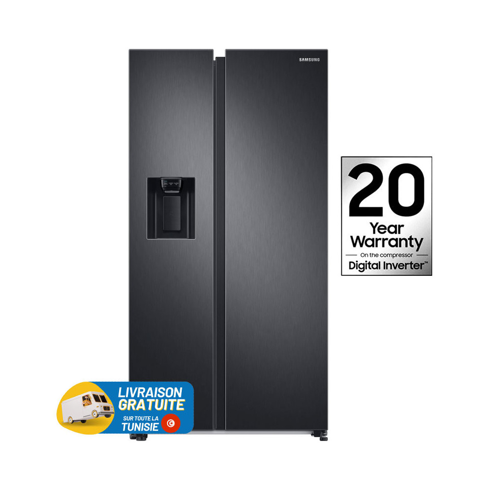 Réfrigérateur SAMSUNG No Frost INVERTER Side by Side 609 Litres / Carbone / Avec Distributeur d'eau