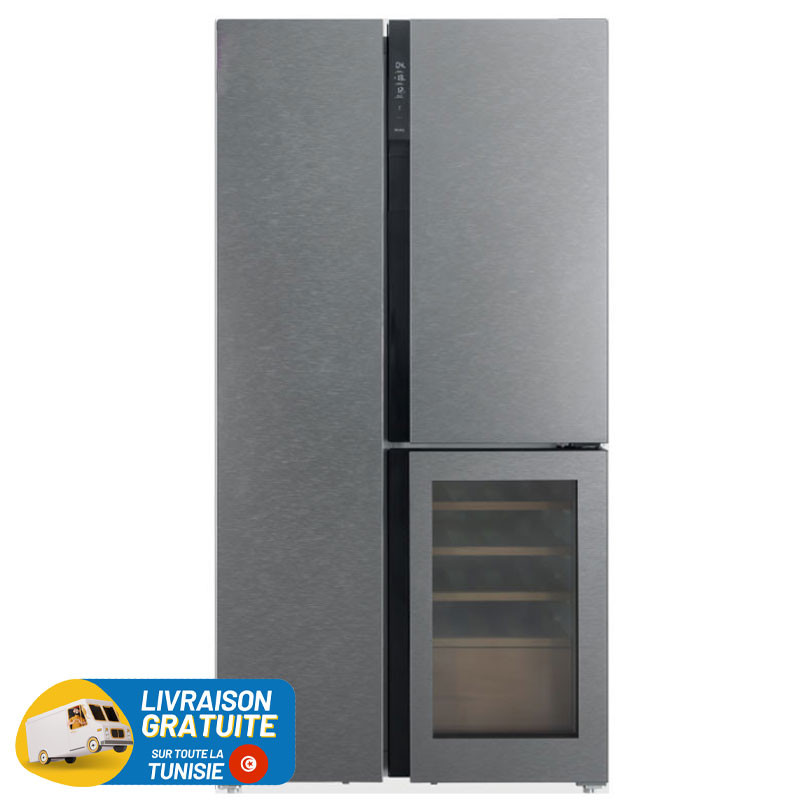 Réfrigérateur Hyundai No Frost INVERTER Side By Side 548 Litres / Verre Gris + Cave À Vin