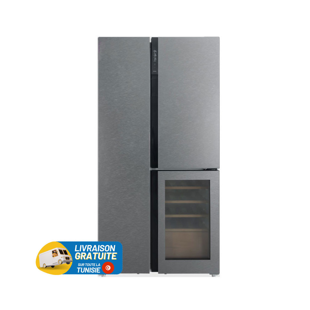 Réfrigérateur Hyundai No Frost INVERTER Side By Side 548 Litres / Verre Gris + Cave À Vin
