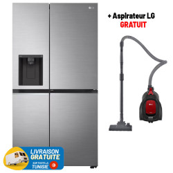 Réfrigérateur LG No Frost SIDE BY SIDE INVERTER 617 Litres / Silver + Aspirateur LG GRATUIT