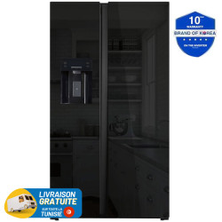 Réfrigérateur Hyundai No Frost INVERTER Side By Side 556 Litres / Verre Noir + Robot Multifonctions GRATUIT