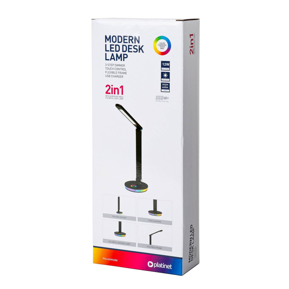 Lampe de Bureau Platinet RGB 12W avec Port de Charge / Noir