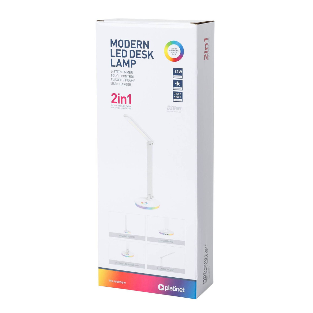 Lampe de Bureau Platinet RGB 12W avec Port de Charge / Blanc