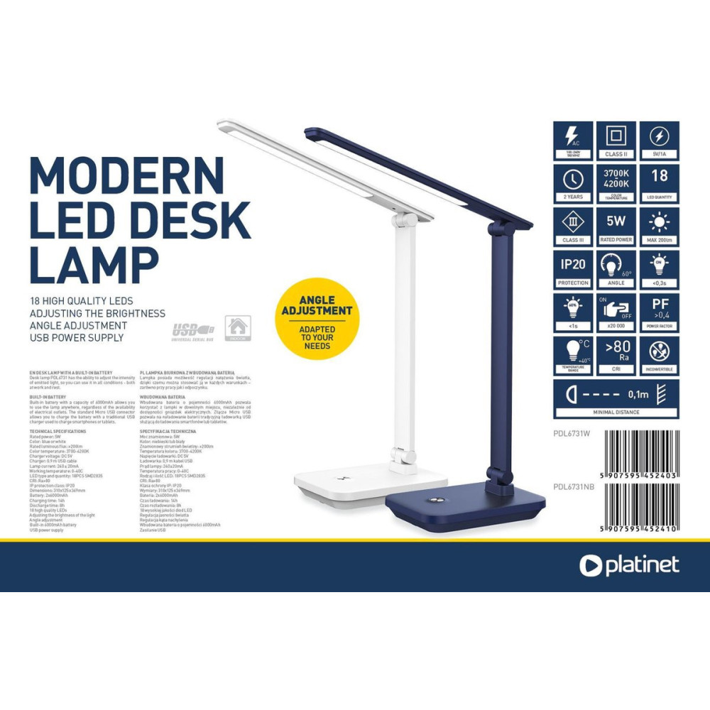Lampe de bureau Rechargeable PLATINET / Blanc