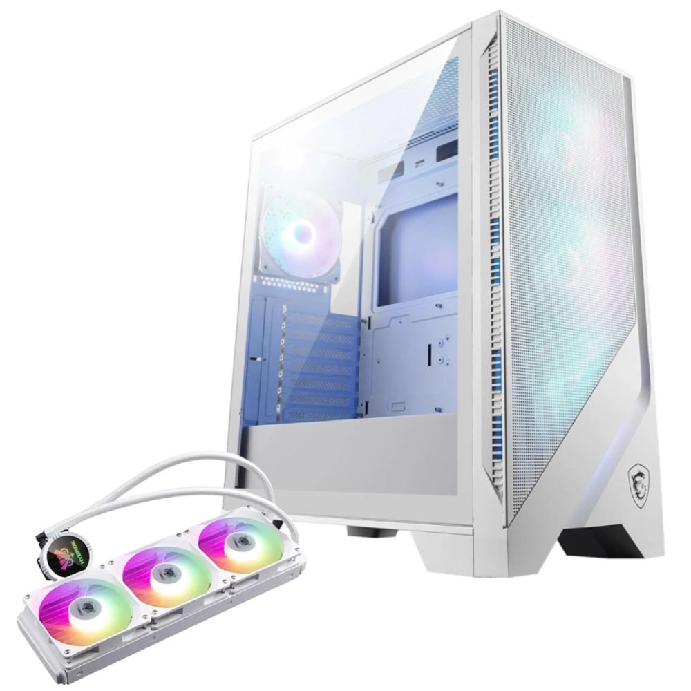 Boîtier Gamer Moyen Tour MSI MAG FORGE 320R AIRFLOW / ATX / WHITE Avec WATERCOOLING HYBROK HL360B COOLING 360ML ARGB / Blanc