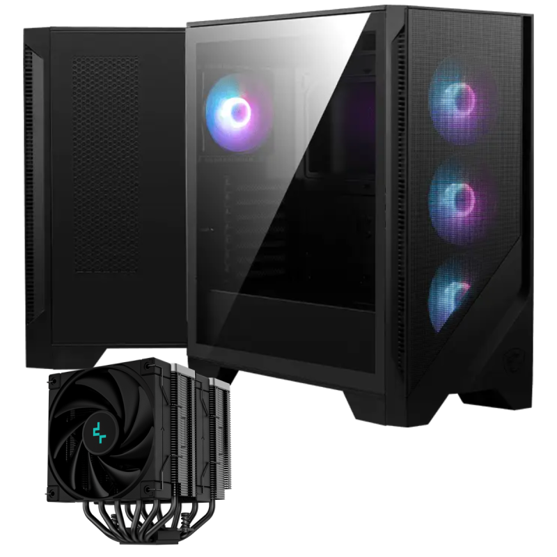 Boîtier Gaming Moyen Tour MSI MAG FORGE 320R AIRFLOW / ATX / ARGB / Noir Avec Ventilateur de processeur DeepCool AK620 ZERO DARK / Noir