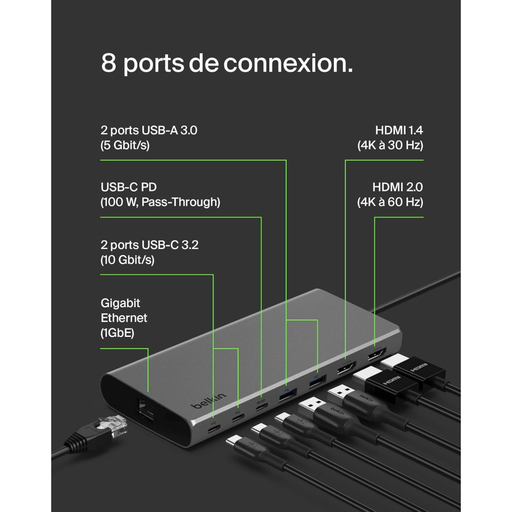 Station d'accueil BELKIN USB-C 8-en-1 double affichage