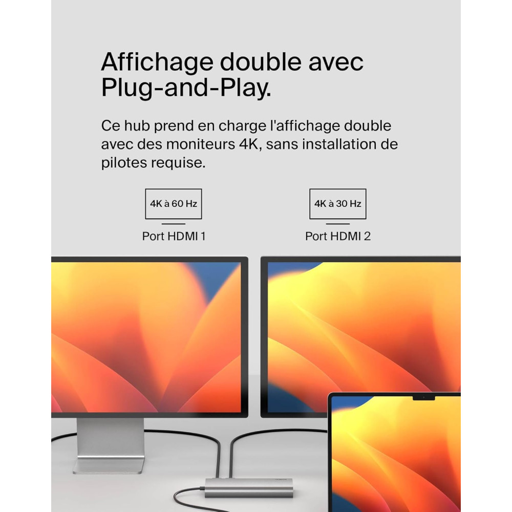 Station d'accueil BELKIN USB-C 8-en-1 double affichage