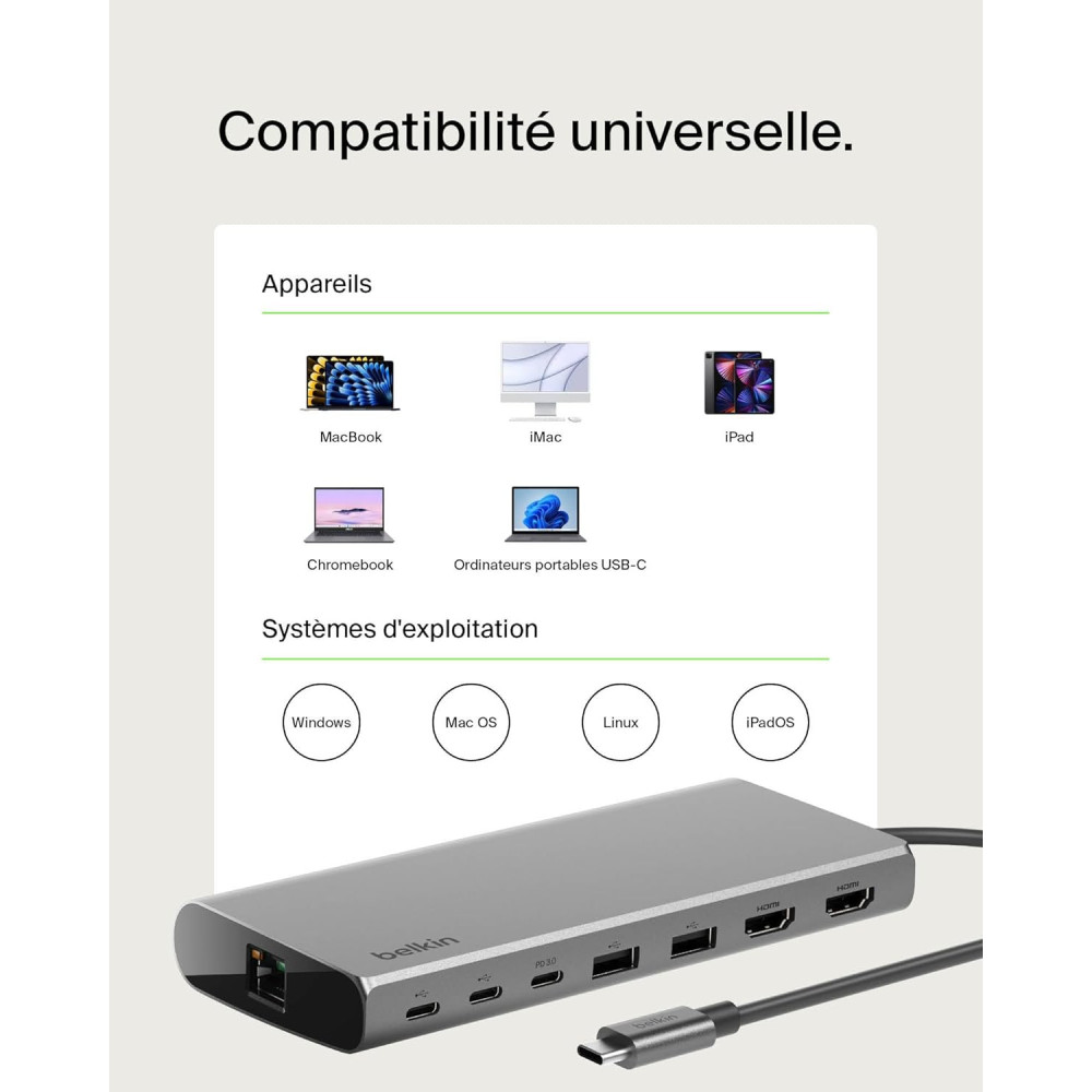 Station d'accueil BELKIN USB-C 8-en-1 double affichage