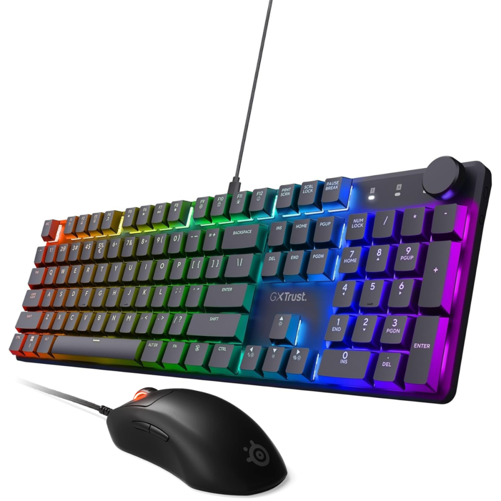 Ensemble Clavier Gamer Filaire Mécanique TRUST TORIX GXT 866 / Noir Avec Souris Gaming SteelSeries Prime+ / Noir