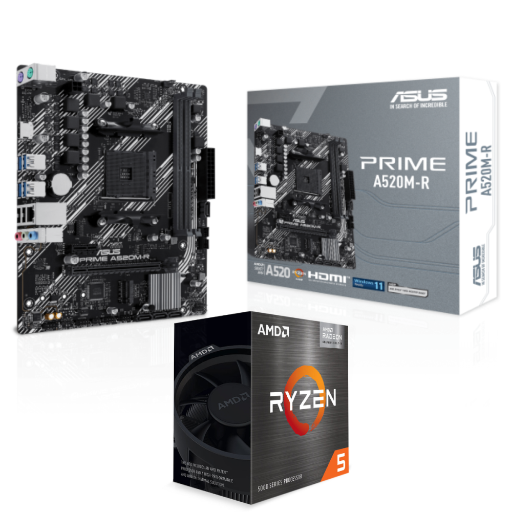 Pack Processeur AMD Ryzen 5 5600GT / Box Avec Carte mère micro-ATX ASUS PRIME A520M-R