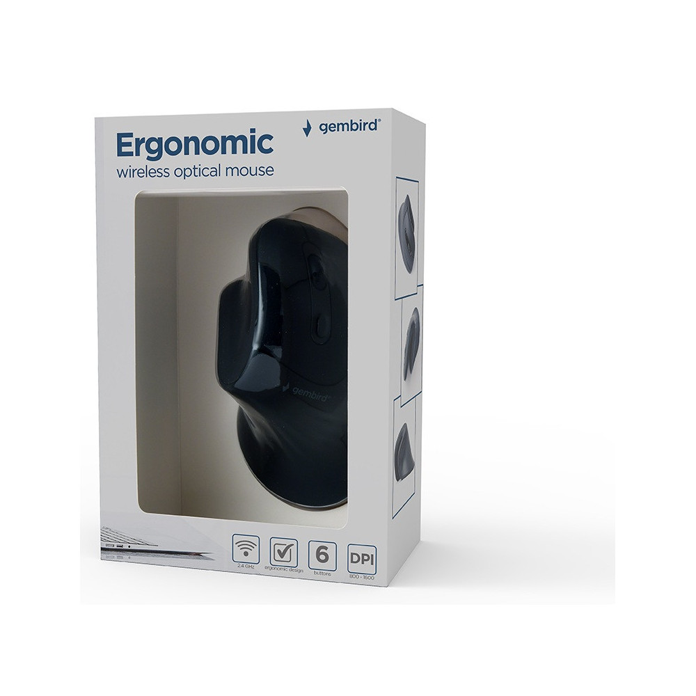 Souris optique sans fil GEMBIRD ergonomique à 6 boutons / Noir