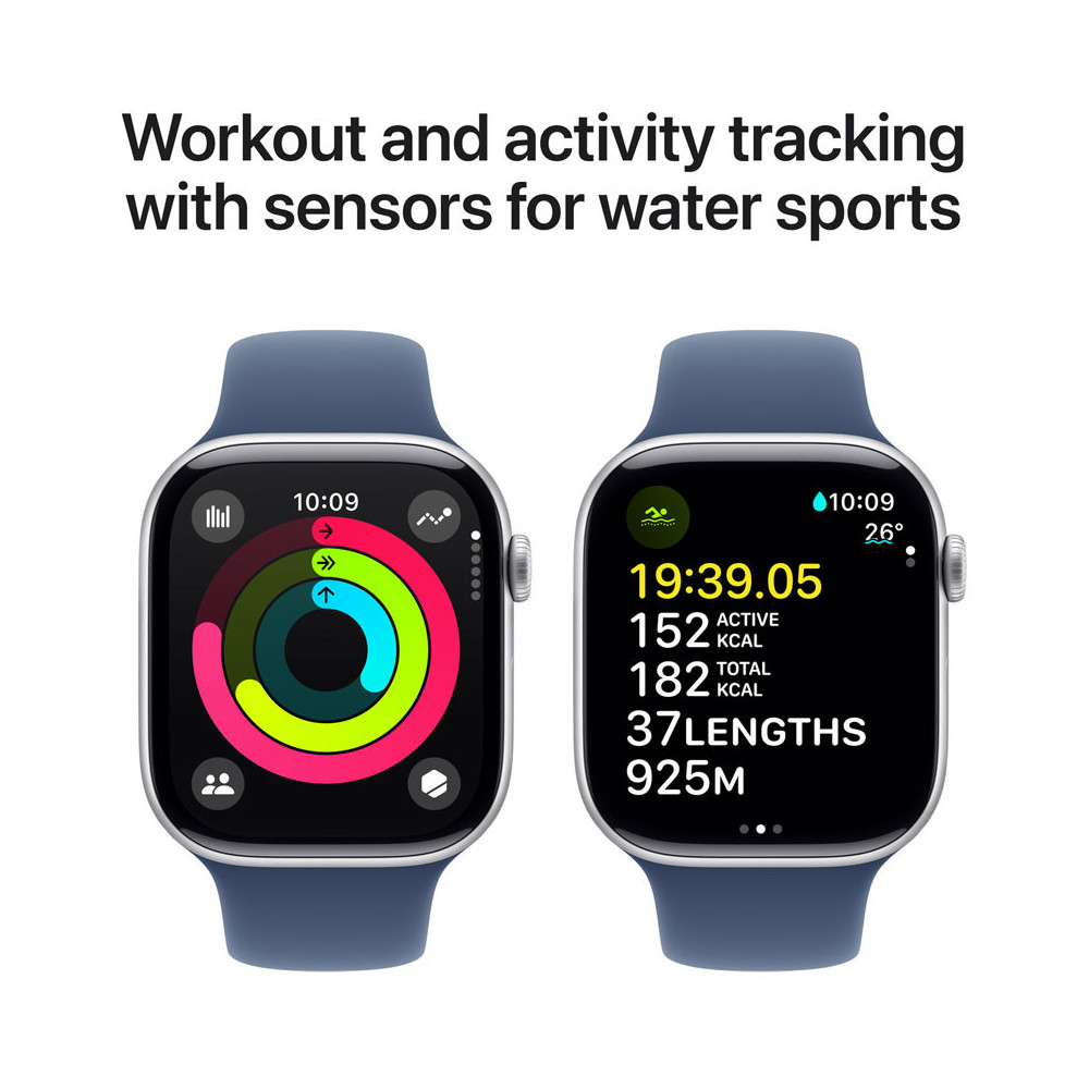 Apple Watch Series 10 GPS 46mm Silver Aluminium Case with Denim Sport Band M/L