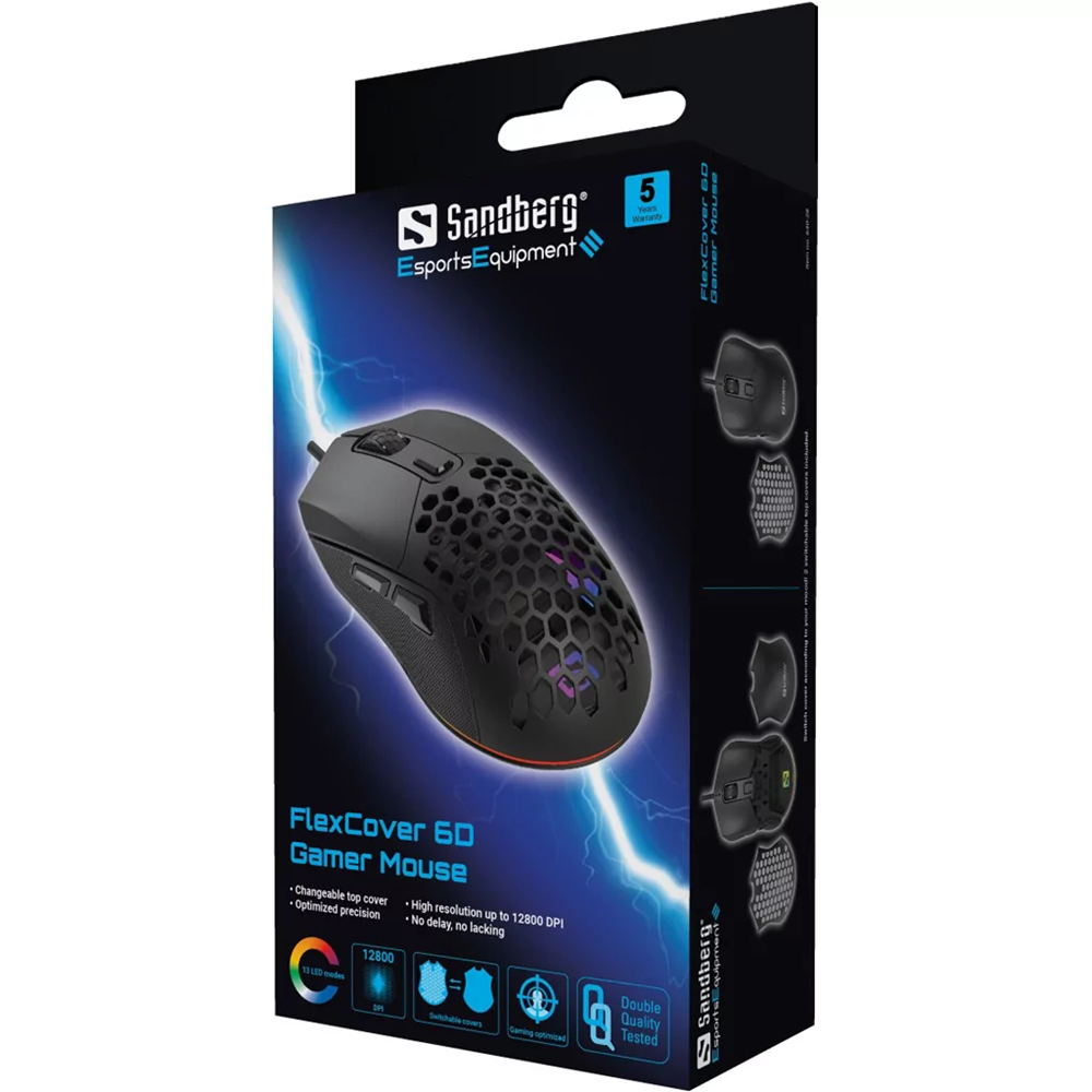 Souris Optique Filaire sandberg Flexcover 6D Gamer / Noir