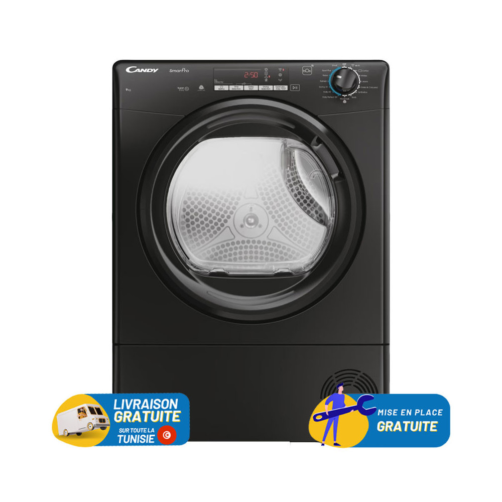 SECHE LINGE CANDY 9KG SMART A CONDENSATION POSE LIBRE / NOIR