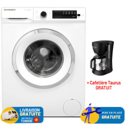 Machine à laver Frontale SCHNEIDER avec Afficheur 8 KG / Blanc + Cafetière Taurus GRATUIT