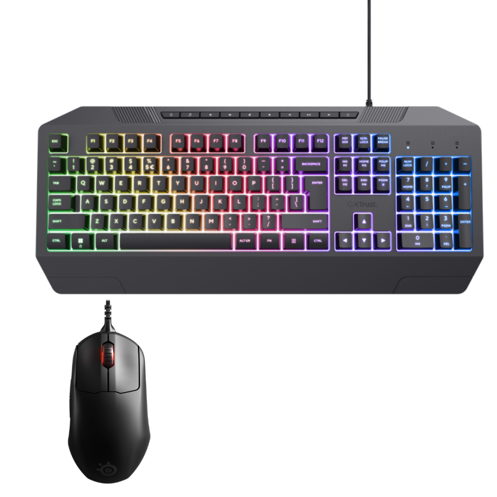 Pack Clavier Gamer Filaire TRUST GXT 836 Evocx / Noir Avec Souris Gaming SteelSeries Prime+ / Noir
