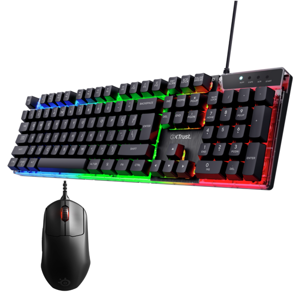 Pack Clavier Gamer Filaire TRUST GXT 835 AZOR / Noir Avec Souris Gaming SteelSeries Prime+ / Noir