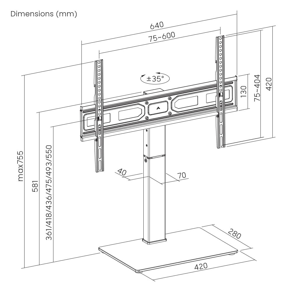 Meuble TV de table Gembird 37 - 75 pouces
