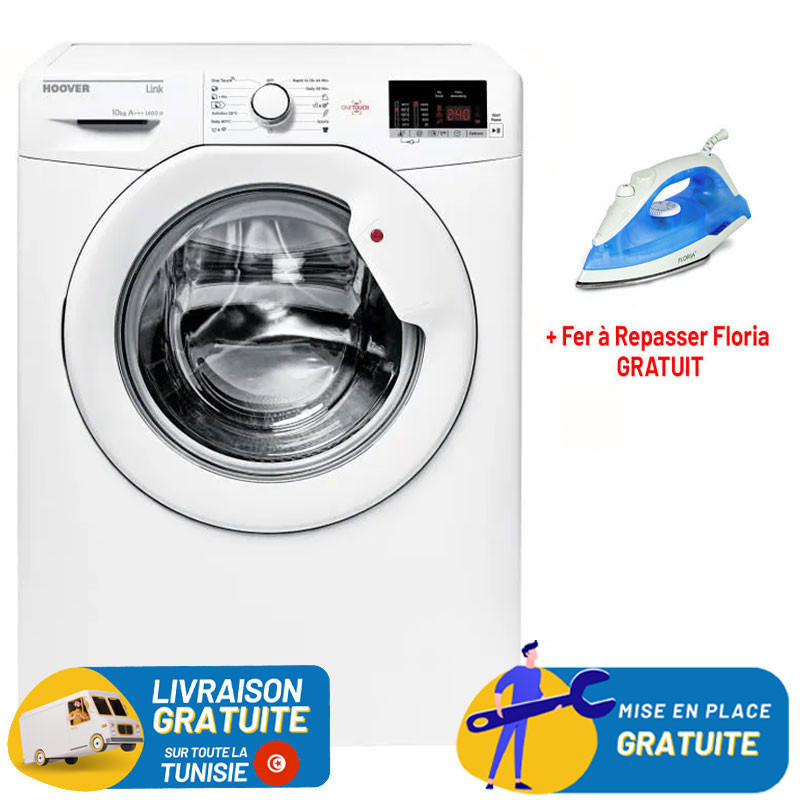 LAVE LINGE FRONTAL HOOVER 7KG BLANC + Fer à Repasser Floria Gratuit