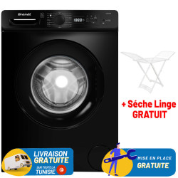 Machine à Laver Automatique BRANDT 8Kg 1400tr NOIR + Sèche Linge plastique Gratuit