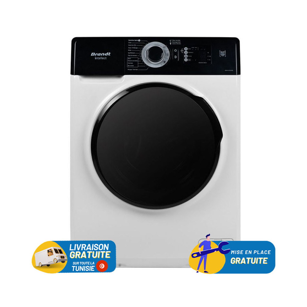 Lave Linge Frontal BRANDT 10.5kg / Blanc + Sèche Linge plastique Gratuit