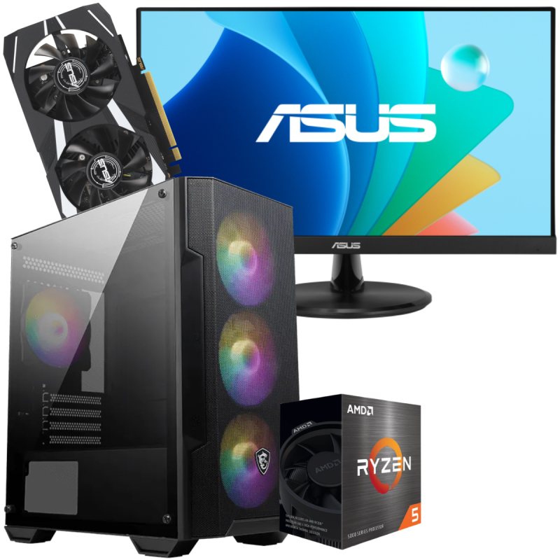 Setup Gamer Special Pc de Bureau Gaming / Ryzen 5 5500 / RTX 3050 6G / 16 Go Avec Écran Asus VP229HF 22" LED Full HD IPS / 100 Hz