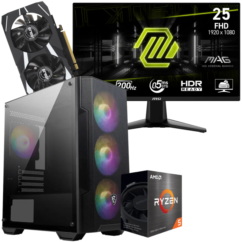 Setup Gamer Special Pc de Bureau Gaming / Ryzen 5 5500  / RTX 3050 6G / 16 Go Avec Écran Gaming MSI MAG 255F E20 24.5" Full HD IPS / 200 Hz
