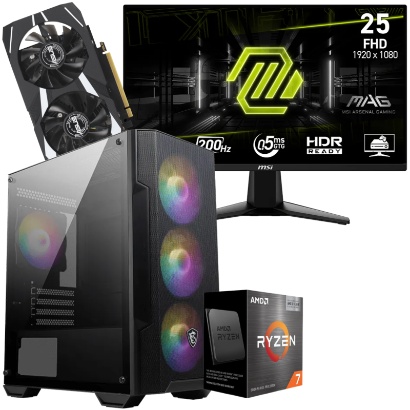 Setup Gamer Special Pc de Bureau Gaming / Ryzen 7 5700 / RTX 3050 6G / 16 Go Avec Écran Gaming MSI MAG 255F E20 24.5" Full HD IPS / 200 Hz