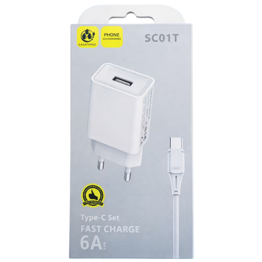 Chargeur Sasathree SC01T  Rapide 6A avec Câble TYPE C