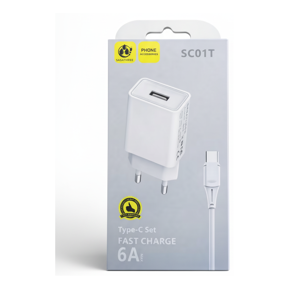 Chargeur Sasathree SC01T  Rapide 6A avec Câble TYPE C