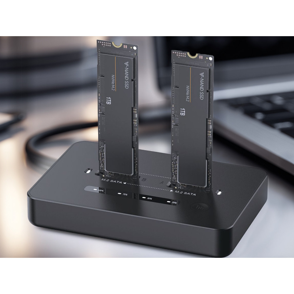Station d'accueil Gembird double disque SSD USB Type-C M.2 NVMe et SATA