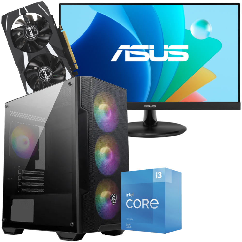 Setup Gamer Special Pc de Bureau Gaming / i3-10105F / RTX 3050 3G / 8 Go Avec Écran Asus VP229HF 22" LED Full HD IPS / 100 Hz