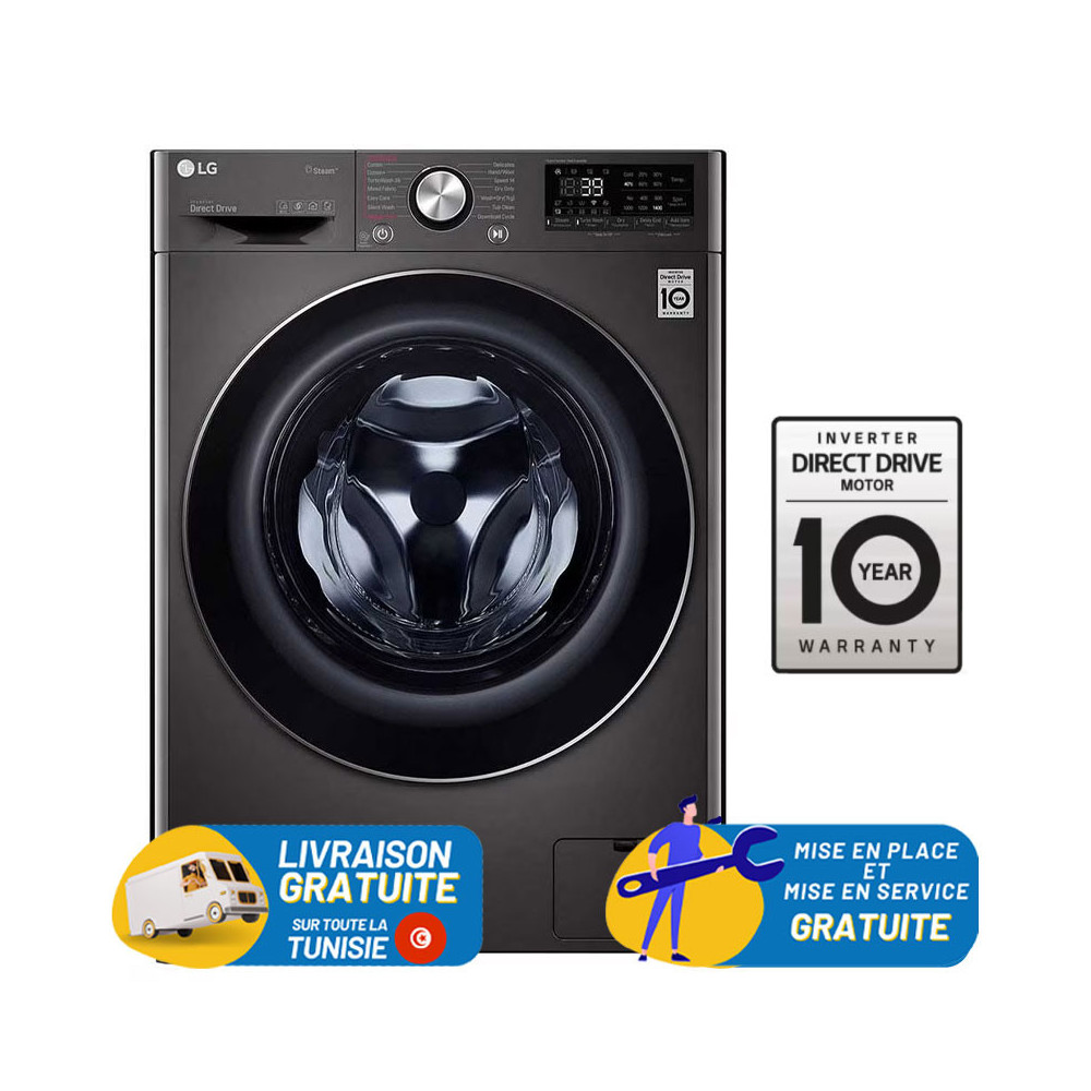 Lavante séchante Frontale LG 9 Kg / Smart DD 6M / Noir + Gel LILAS Gratuit