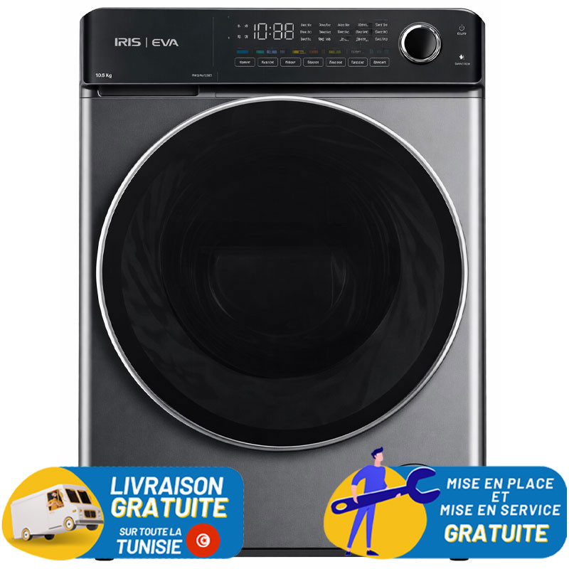 Machine à Laver Automatique IRIS EVA 10.5 KG / DARK SILVER