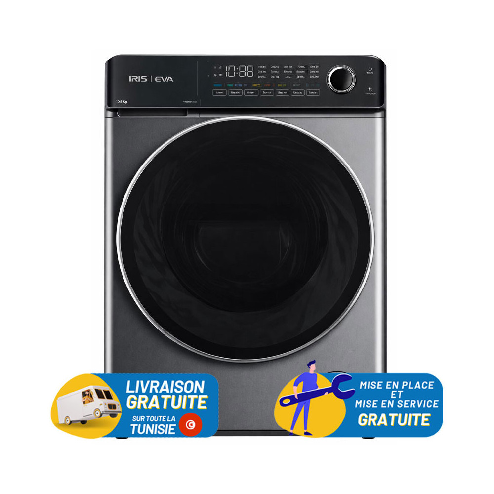 Machine à Laver Automatique IRIS EVA 10.5 KG / DARK SILVER